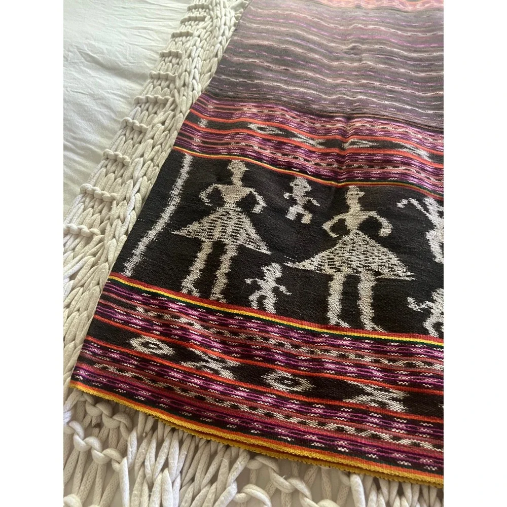Timor Ikat Hand Woven Bed Runner SpreadTextile  Cotton 21x61 Boho Decor